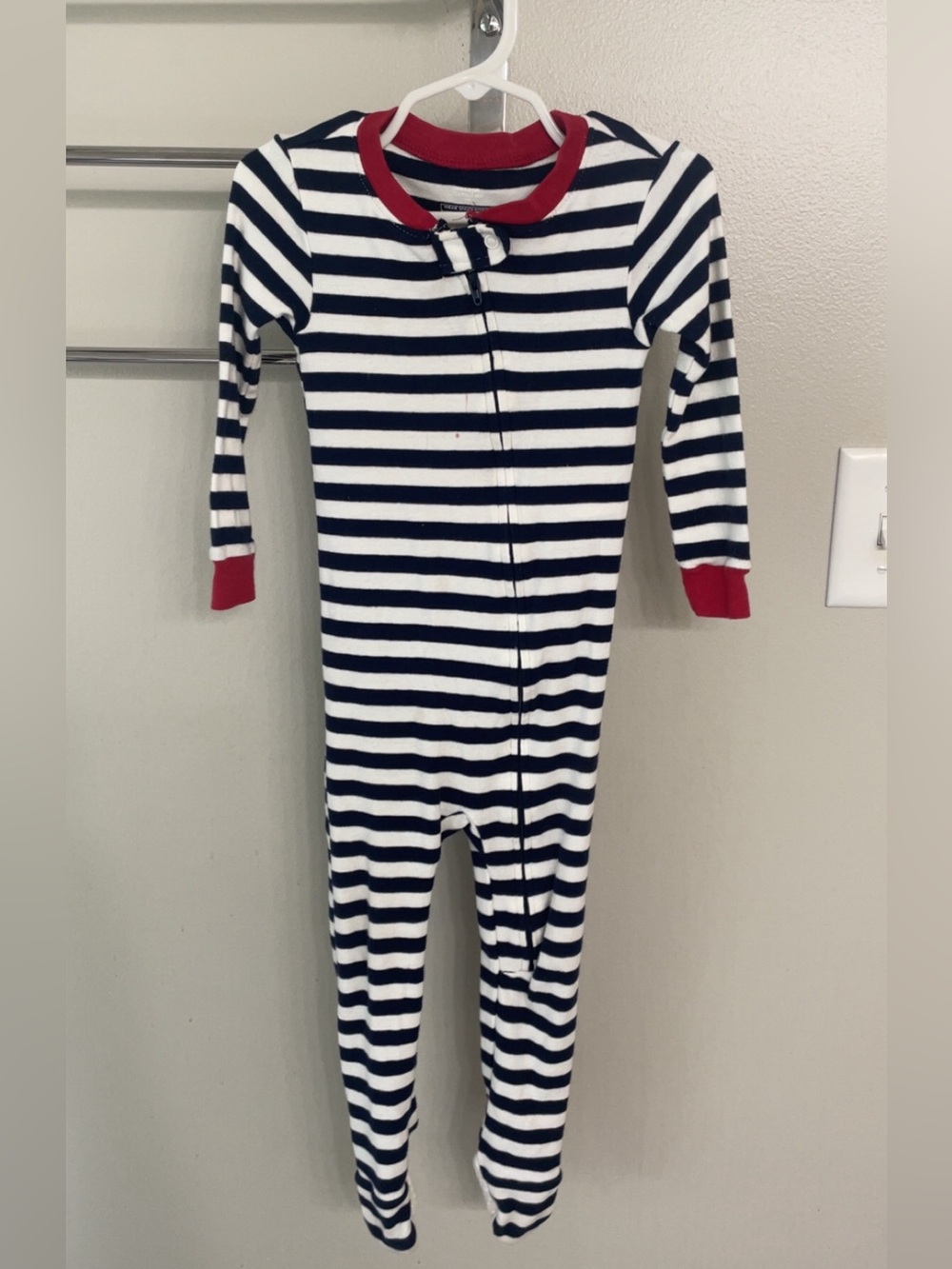 Striped Navy & White Kids One-Piece Footed Pajamas